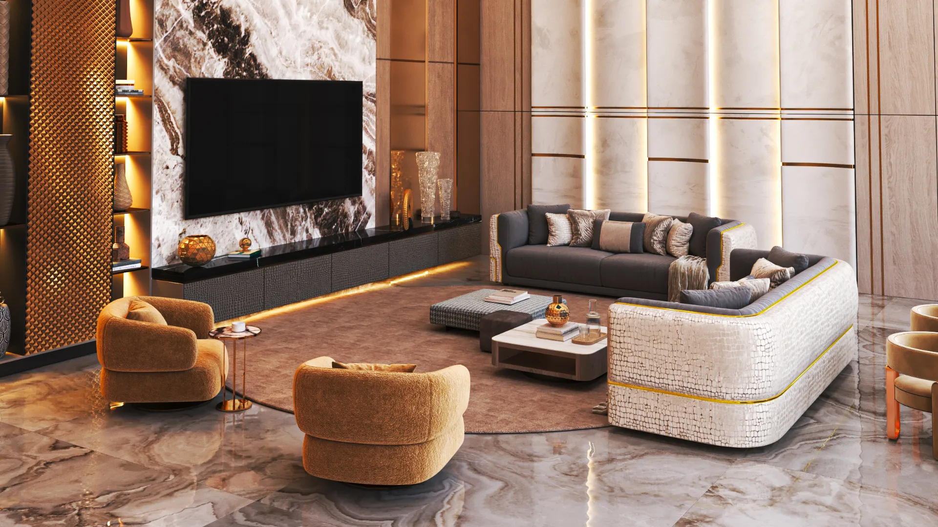 Polished marble floor in a Dubai home