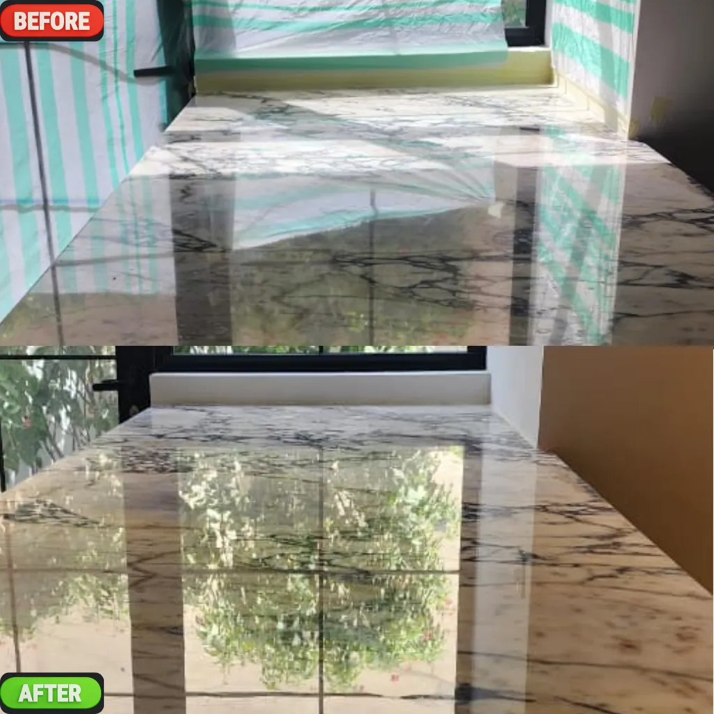 Marble dining table before and after polishing